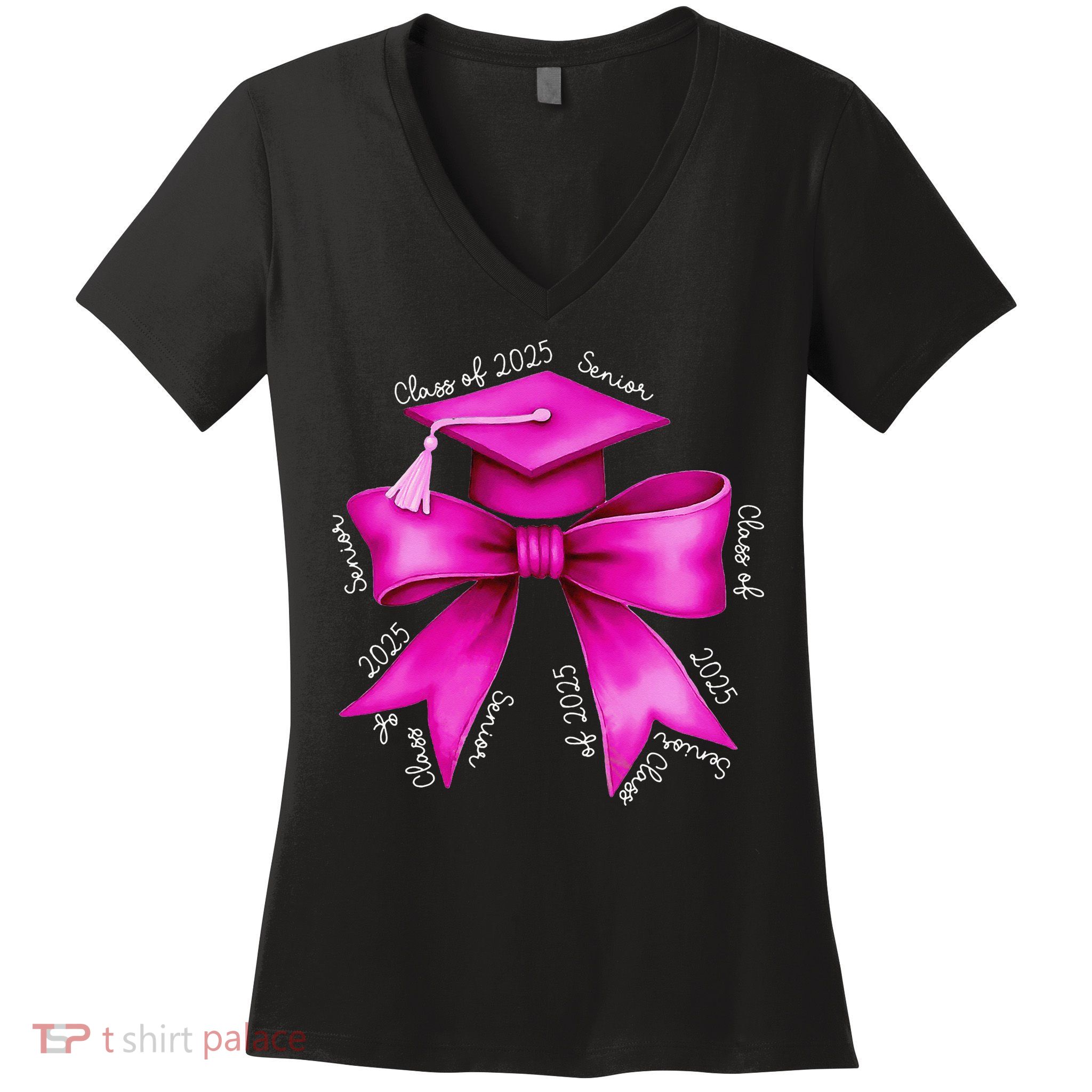 Class 2025 Senior Bow Coquette Graduation Diploma School Women's V-Neck T-Shirt