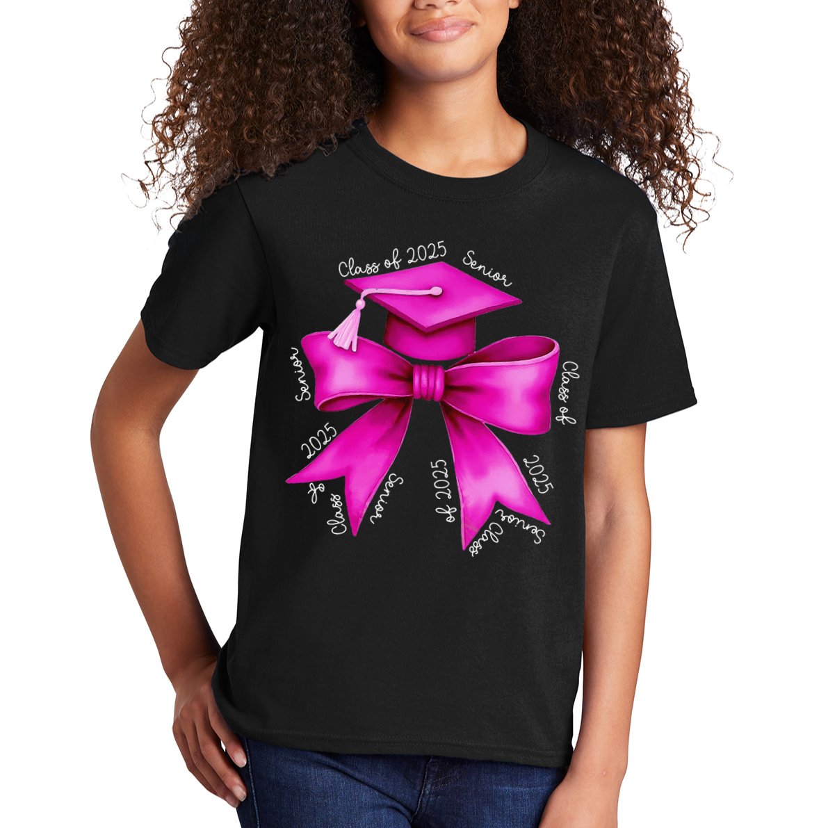 Class 2025 Senior Bow Coquette Graduation Diploma School Kids T-Shirt