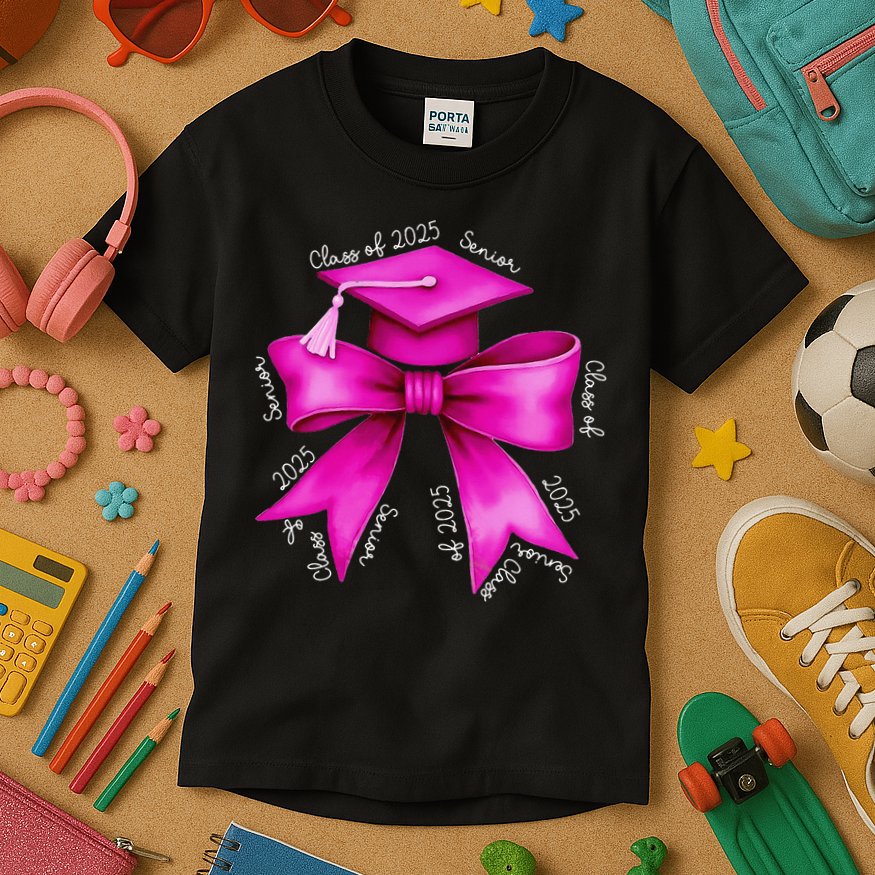 Class 2025 Senior Bow Coquette Graduation Diploma School Kids T-Shirt