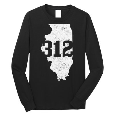 Chicago 312 Area Code Illinois Map State Pride Vintage Long Sleeve Shirt