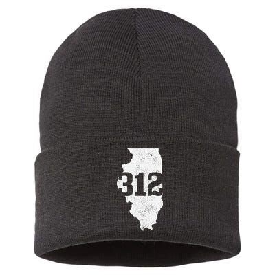 Chicago 312 Area Code Illinois Map State Pride Vintage Sustainable Knit Beanie