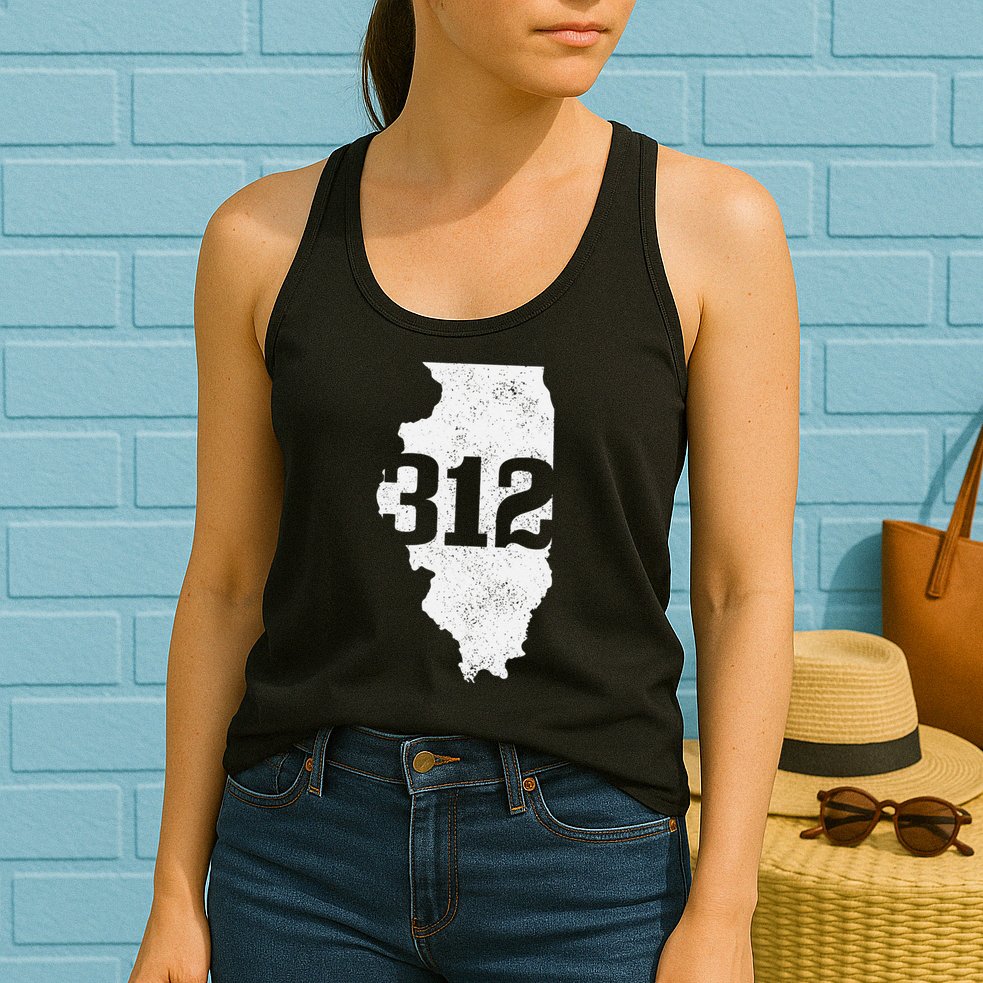 Chicago 312 Area Code Illinois Map State Pride Vintage Womens Tank Top