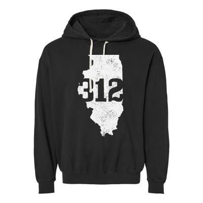 Chicago 312 Area Code Illinois Map State Pride Vintage Garment-Dyed Fleece Hoodie