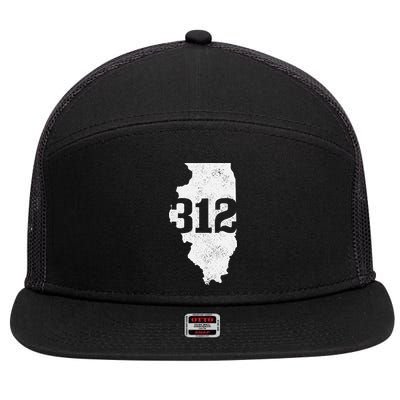 Chicago 312 Area Code Illinois Map State Pride Vintage 7 Panel Mesh Trucker Snapback Hat