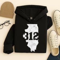 Chicago 312 Area Code Illinois Map State Pride Vintage Hoodie