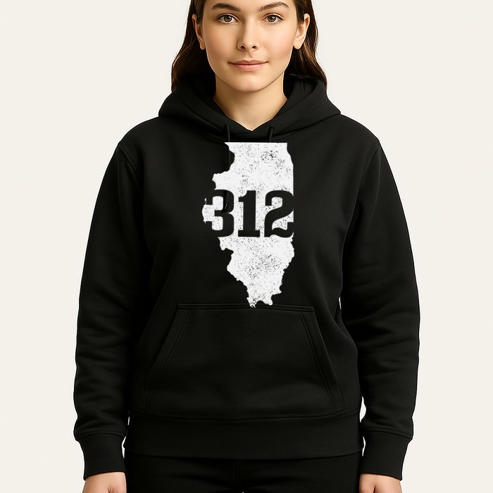 Chicago 312 Area Code Illinois Map State Pride Vintage Hoodie