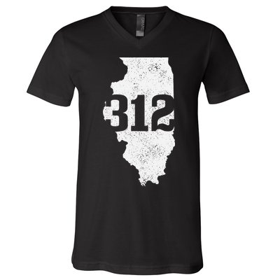 Chicago 312 Area Code Illinois Map State Pride Vintage V-Neck T-Shirt