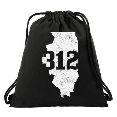 Chicago 312 Area Code Illinois Map State Pride Vintage Drawstring Bag