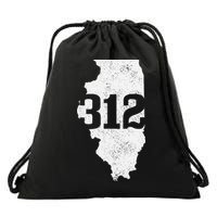 Chicago 312 Area Code Illinois Map State Pride Vintage Drawstring Bag