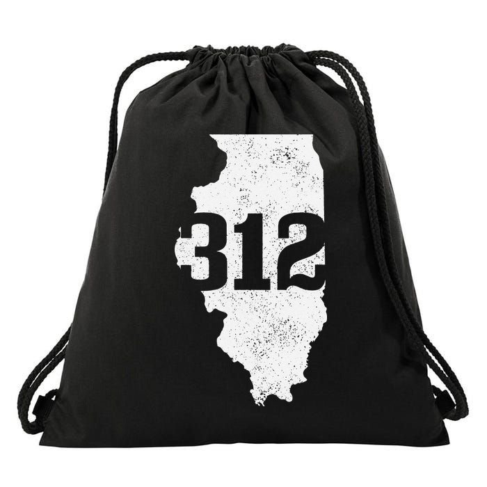 Chicago 312 Area Code Illinois Map State Pride Vintage Drawstring Bag