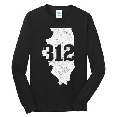Chicago 312 Area Code Illinois Map State Pride Vintage Tall Long Sleeve T-Shirt