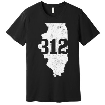 Chicago 312 Area Code Illinois Map State Pride Vintage Premium T-Shirt