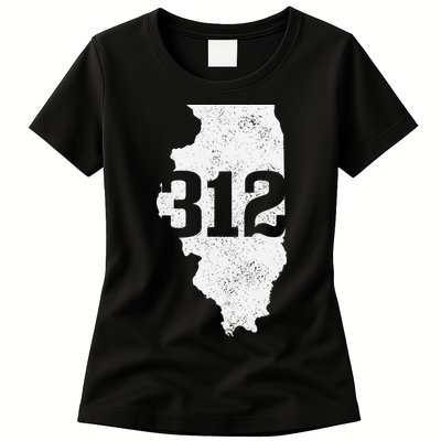 Chicago 312 Area Code Illinois Map State Pride Vintage Womens T-Shirt