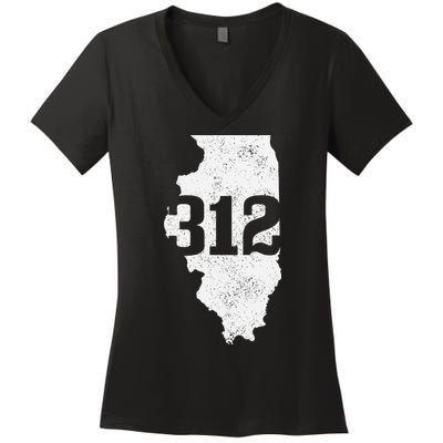 Chicago 312 Area Code Illinois Map State Pride Vintage Women's V-Neck T-Shirt