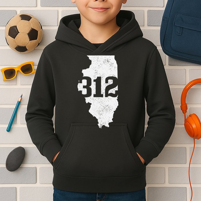 Chicago 312 Area Code Illinois Map State Pride Vintage Kids Hoodie