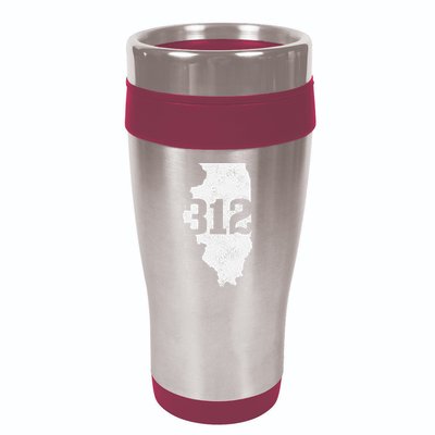 Chicago 312 Area Code Illinois Map State Pride Vintage 16oz Travel Tumbler