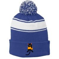 Cats 365 Cute Black Kitty In Pocket Cats Funny Gift Cute Gift Stripe Pom Pom Beanie