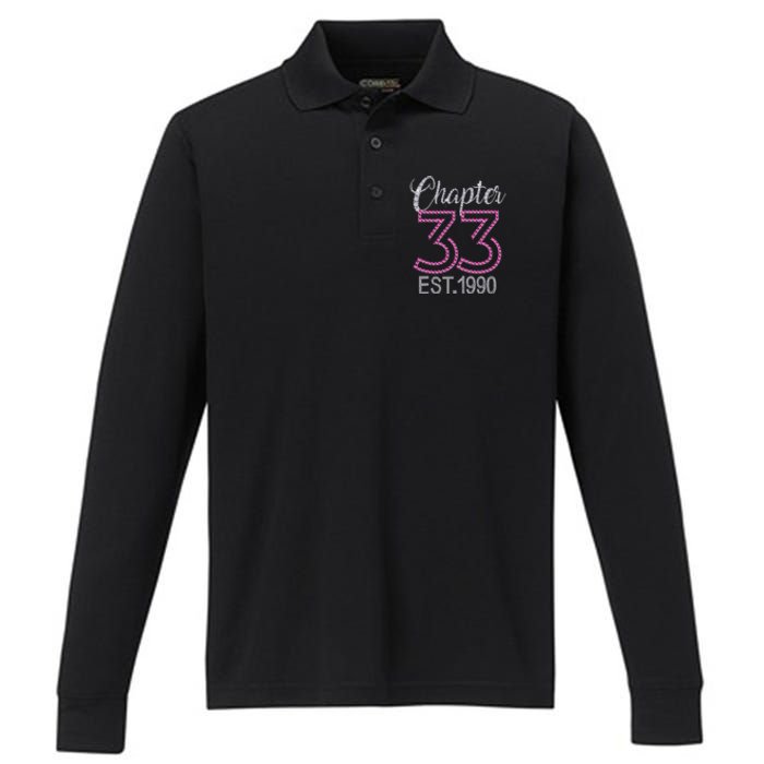 Chapter 33 EST 1990 33rd Birthday Gift For Womens Performance Long Sleeve Polo