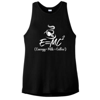 Coffee 365 E=MC Energy = Milk X Coffee Science Funny Ladies PosiCharge Tri-Blend Wicking Tank