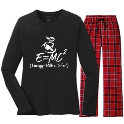 Coffee 365 E=MC Energy = Milk X Coffee Science Funny Women's Long Sleeve Flannel Pajama Set 