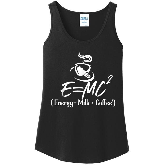 Coffee 365 E=MC Energy = Milk X Coffee Science Funny Ladies Essential Tank