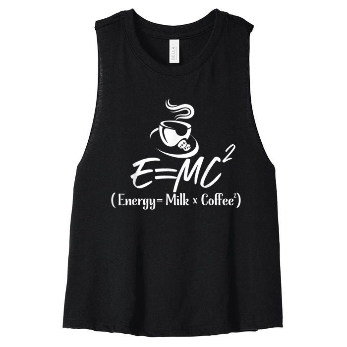 Coffee 365 E=MC Energy = Milk X Coffee Science Funny Women's Racerback Cropped Tank