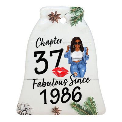 Chapter 37 Fabulous Since 1986 Black Birthday Queen Ceramic Bell Ornament