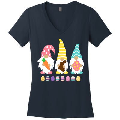 Cute 3 Gnomes Easter Squad Bunny Gnome Pastel Spring Easter Women's V-Neck T-Shirt
