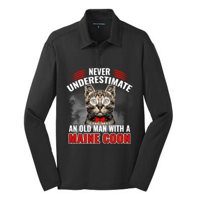 Cats 365 Never Underestimate An Old With A Maine Coon Gift Silk Touch Performance Long Sleeve Polo