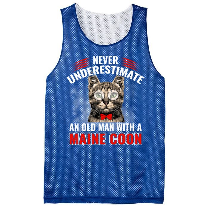 Cats 365 Never Underestimate An Old With A Maine Coon Gift Mesh Reversible Basketball Jersey Tank