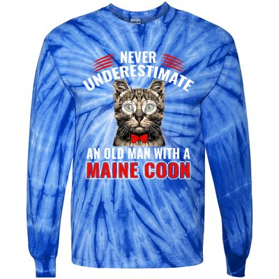 Cats 365 Never Underestimate An Old With A Maine Coon Gift Tie-Dye Long Sleeve Shirt