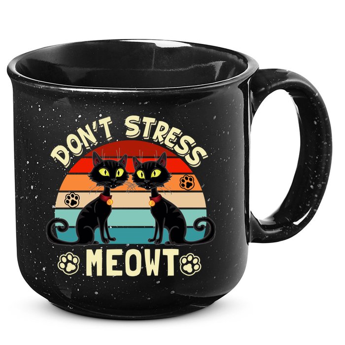Cats 365 Retro Don't Stress Meowt Angry Cat Meow Gift 15oz Campfire Ceramic Mug