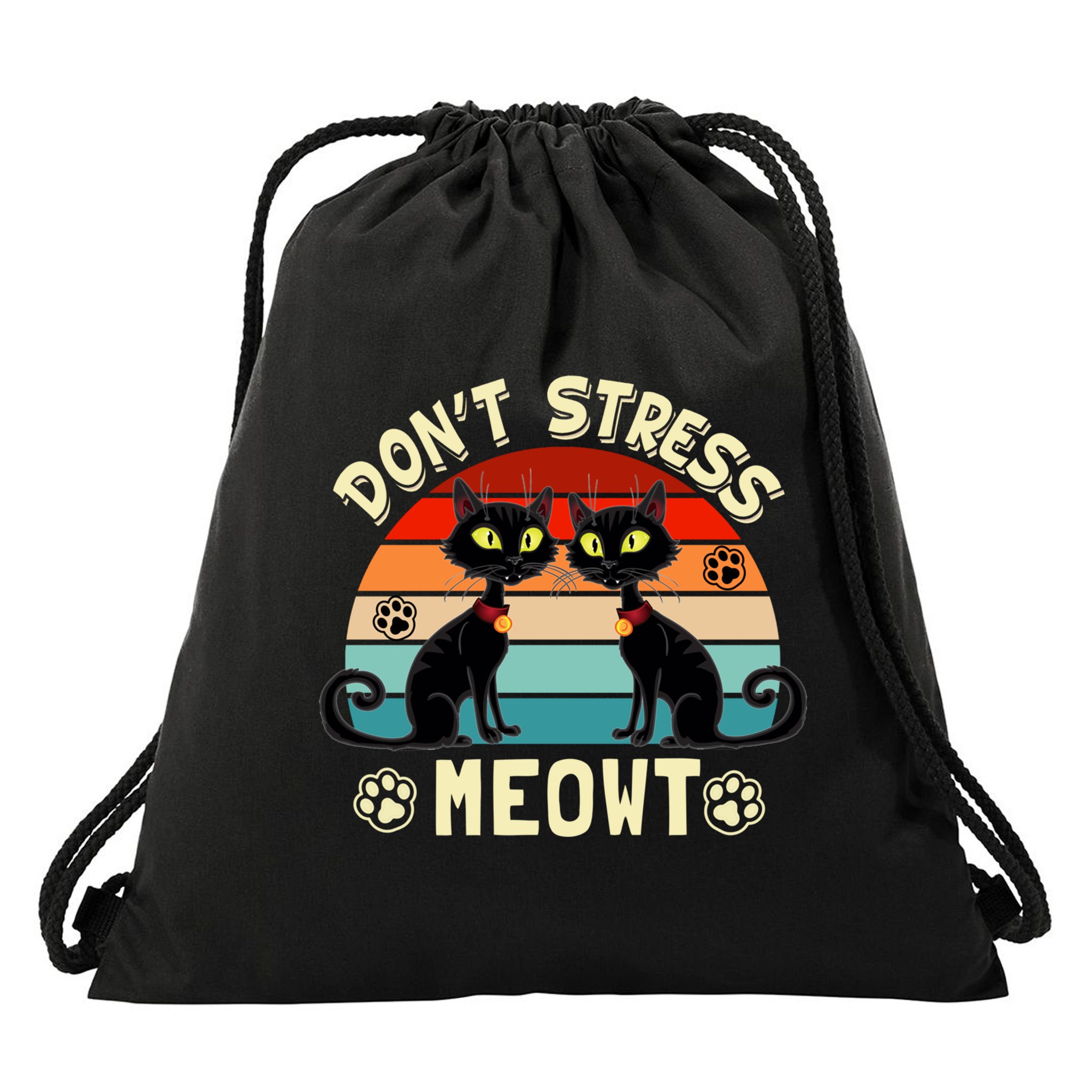 Cats 365 Retro Don't Stress Meowt Angry Cat Meow Gift Drawstring Bag