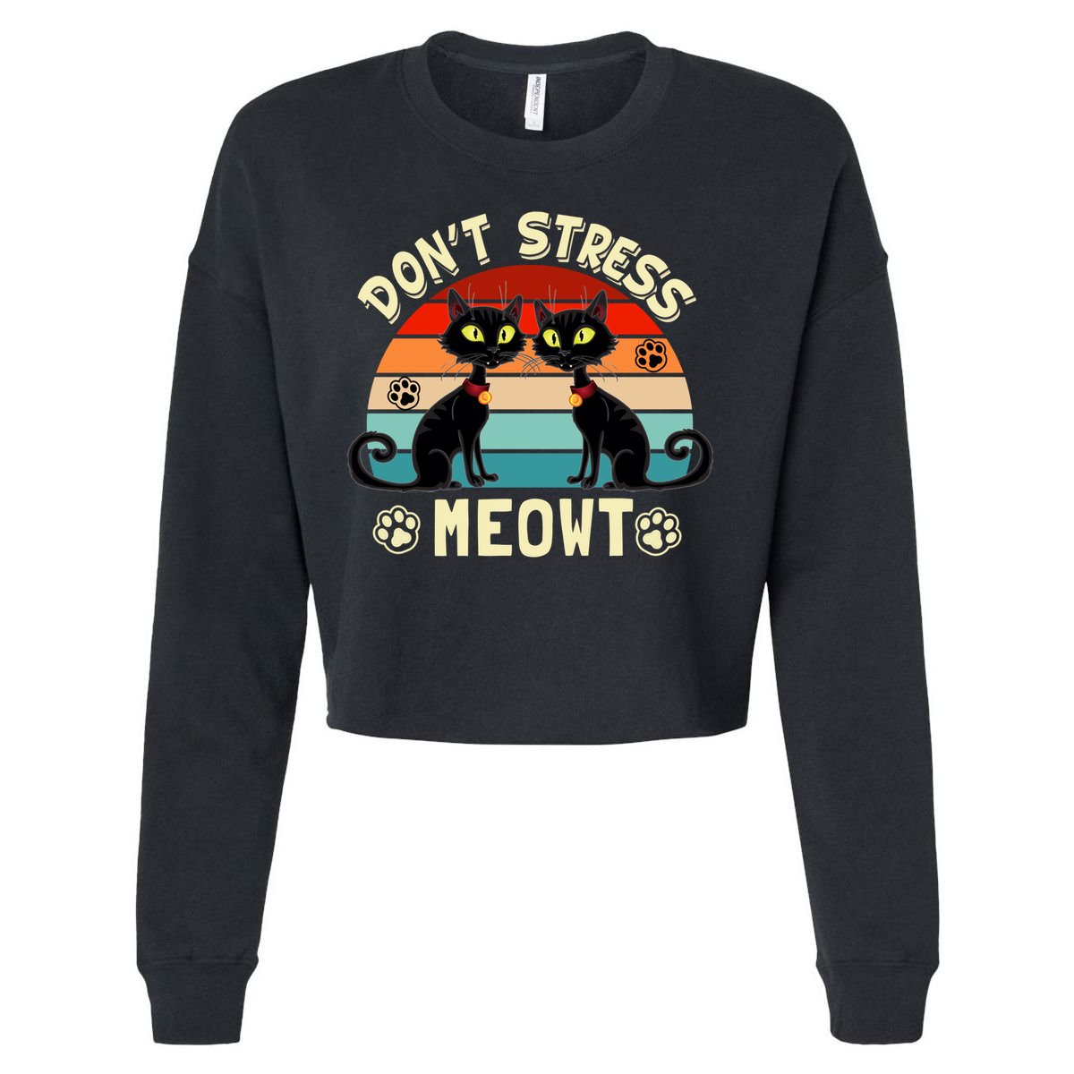 Cats 365 Retro Don't Stress Meowt Angry Cat Meow Gift Cropped Pullover Crew