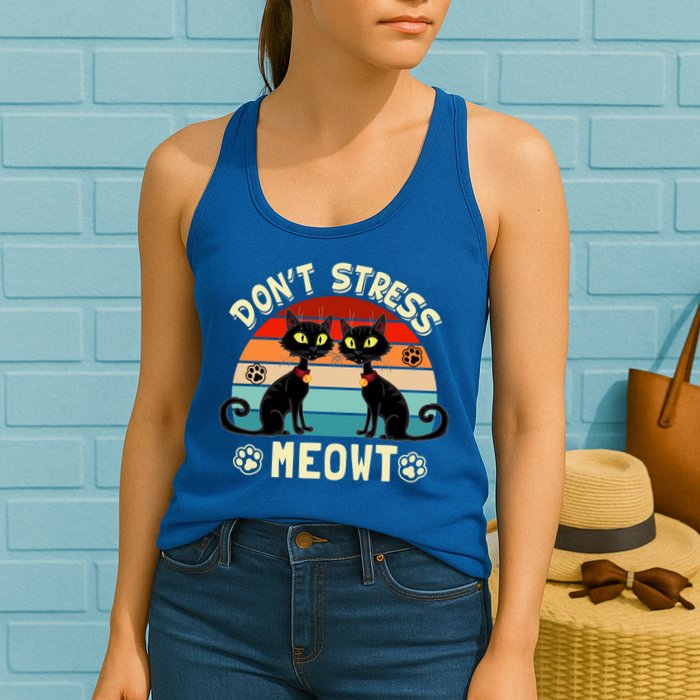 Cats 365 Retro Don't Stress Meowt Angry Cat Meow Gift Womens Tank Top