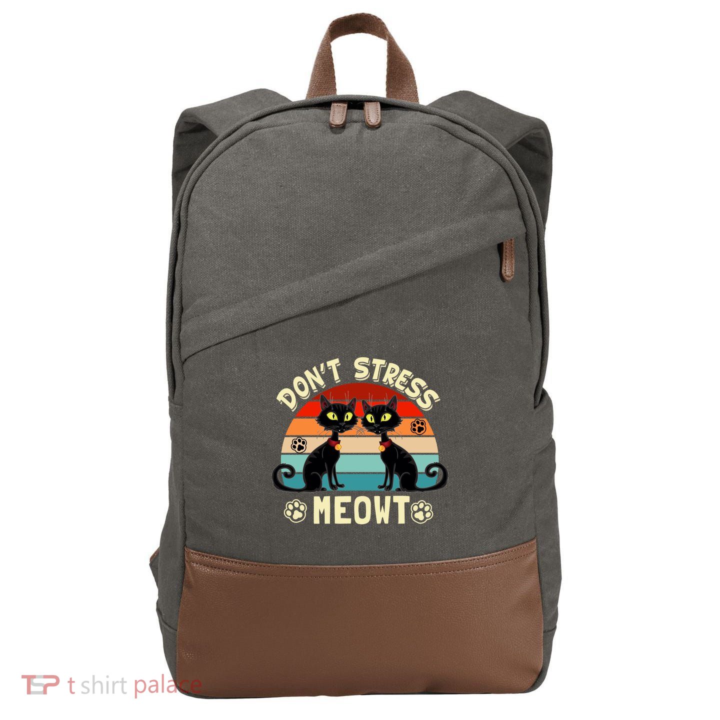 Cats 365 Retro Don't Stress Meowt Angry Cat Meow Gift Cotton Canvas Backpack