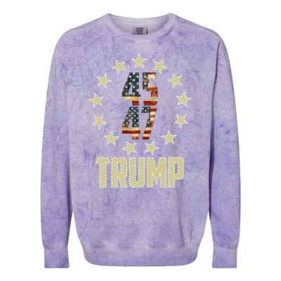 Classic 45 47 Trump American Flag Colorblast Crewneck Sweatshirt