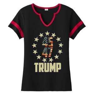 Classic 45 47 Trump American Flag Ladies Halftime Notch Neck Tee