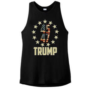 Classic 45 47 Trump American Flag Ladies PosiCharge Tri-Blend Wicking Tank