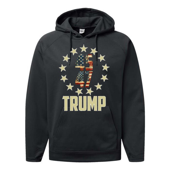 Classic 45 47 Trump American Flag Performance Fleece Hoodie