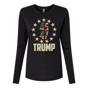 Classic 45 47 Trump American Flag Womens Cotton Relaxed Long Sleeve T-Shirt