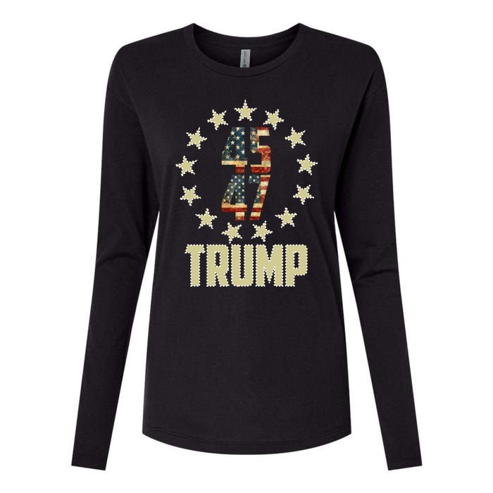 Classic 45 47 Trump American Flag Womens Cotton Relaxed Long Sleeve T-Shirt