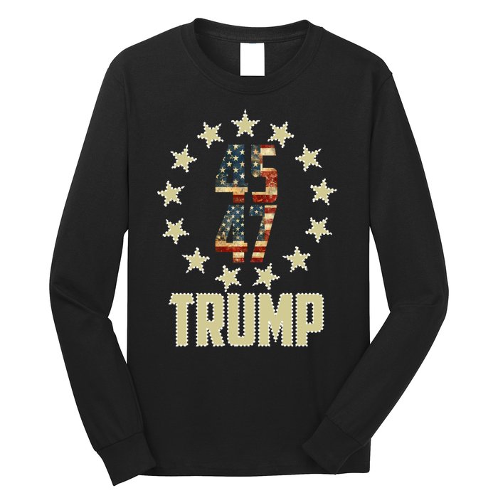 Classic 45 47 Trump American Flag Long Sleeve Shirt