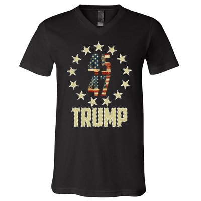 Classic 45 47 Trump American Flag V-Neck T-Shirt