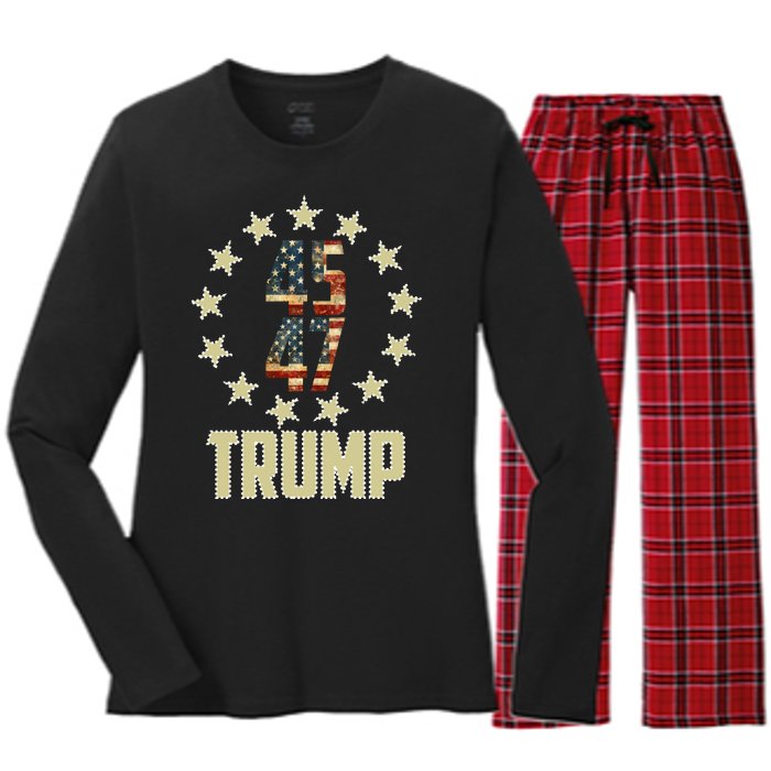 Classic 45 47 Trump American Flag Women's Long Sleeve Flannel Pajama Set 