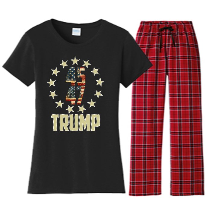 Classic 45 47 Trump American Flag Women's Flannel Pajama Set