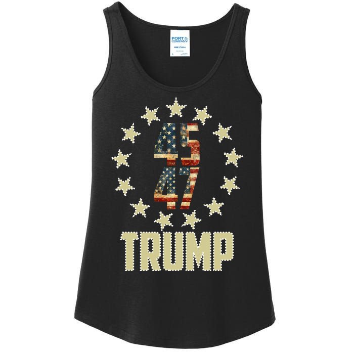 Classic 45 47 Trump American Flag Ladies Essential Tank