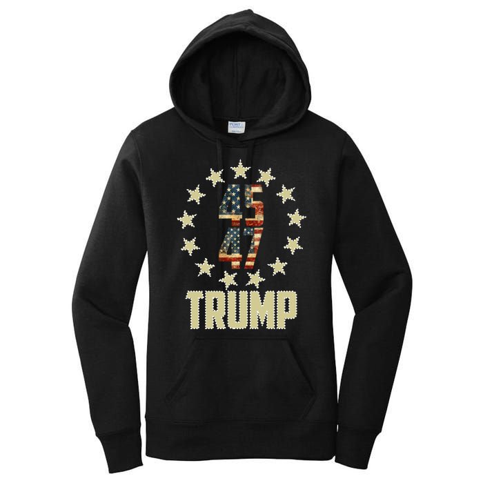 Classic 45 47 Trump American Flag Women's Pullover Hoodie