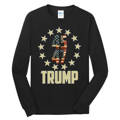 Classic 45 47 Trump American Flag Tall Long Sleeve T-Shirt