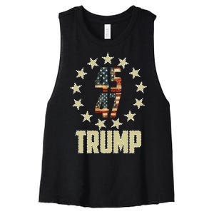 Classic 45 47 Trump American Flag Women's Racerback Cropped Tank